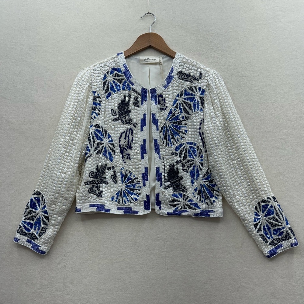 LaBellum Hillary Scott Women’s Small Blue White Lined Sequined Jacket